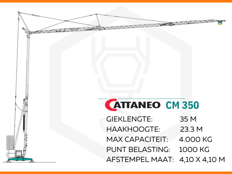 De bouwkraan Cattaneo CM350 is te huur bij de bouwkraanspecialist