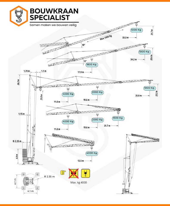 De bouwkraan Cattaneo CM350 is te huur bij de bouwkraanspecialist