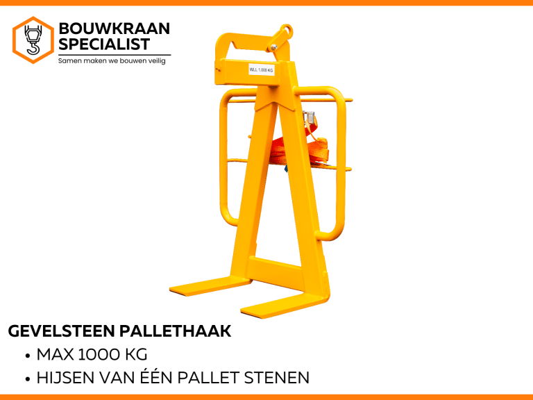 Deze Gevelsteenpallethaak 1000kg is te huur bij Bouwkraanspecialist.