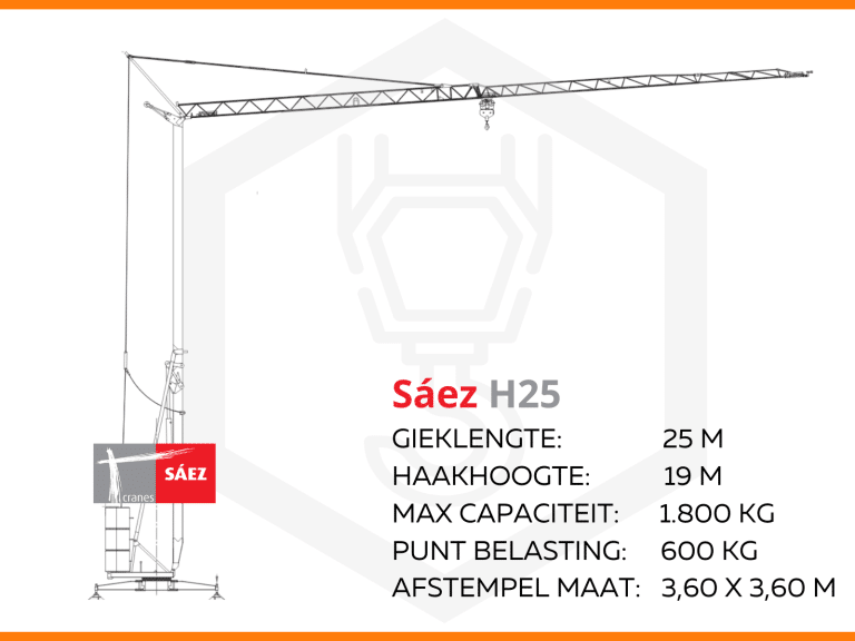 De bouwkraan Sáez H25 is te huur bij de bouwkraanspecialist