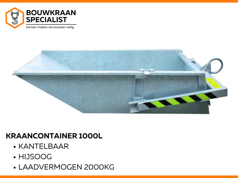 Deze Kraancontainer 1000L is te huur bij Bouwkraanspecialist.