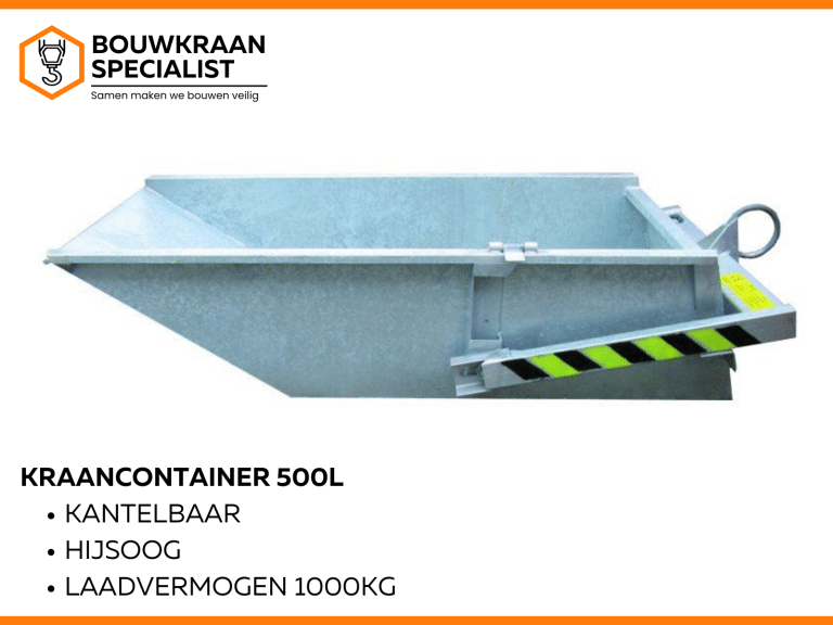 Deze Kraancontainer 500L is te huur bij Bouwkraanspecialist.