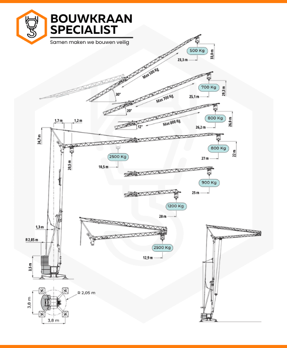 De bouwkraan Cattaneo CM270 is te huur bij de bouwkraanspecialist