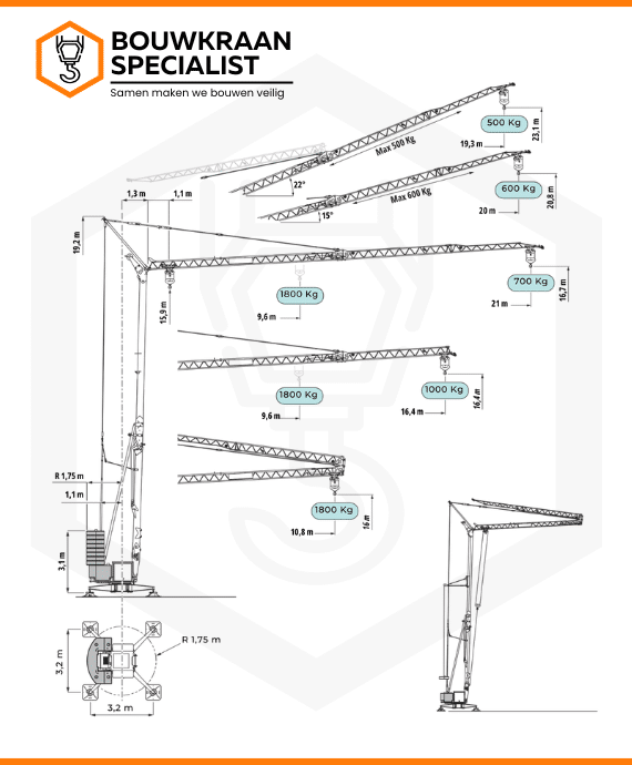 De bouwkraan Cattaneo CM210 is te huur bij de bouwkraanspecialist